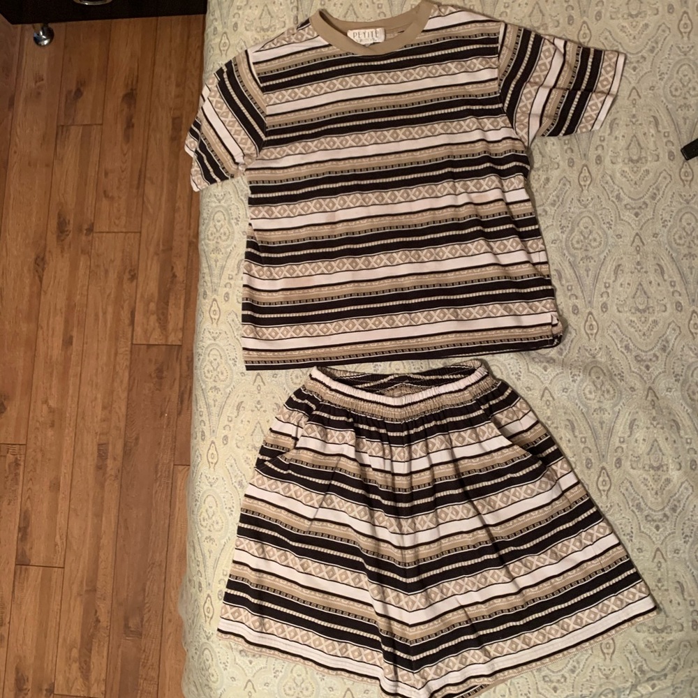Vintage shirt & shorts set ~ black cream tan Sml